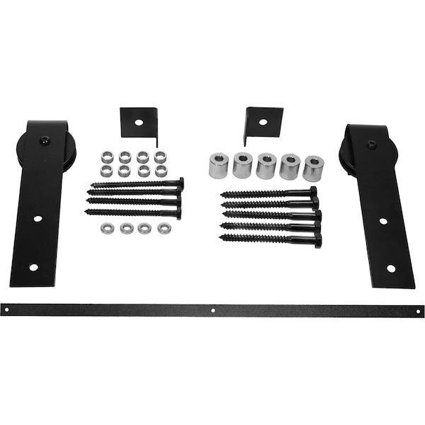 Ekena Millwork Exterior Dummy Roller Series Single-Panel Hardware Set w/ 2 Fixed J-Strap Hangers and 4' Track GB6004ES4MB - main
